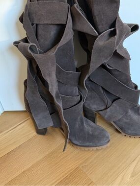 Chloe Dark Brown Suede Wrap Knee Boots